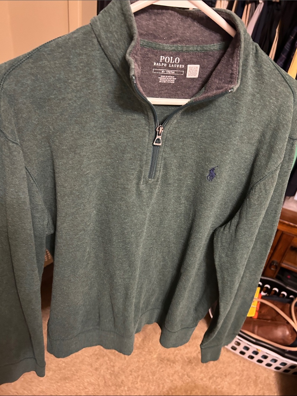 Polo by Ralph Lauren Men's Heather Forest Green Half-Zip Sweater